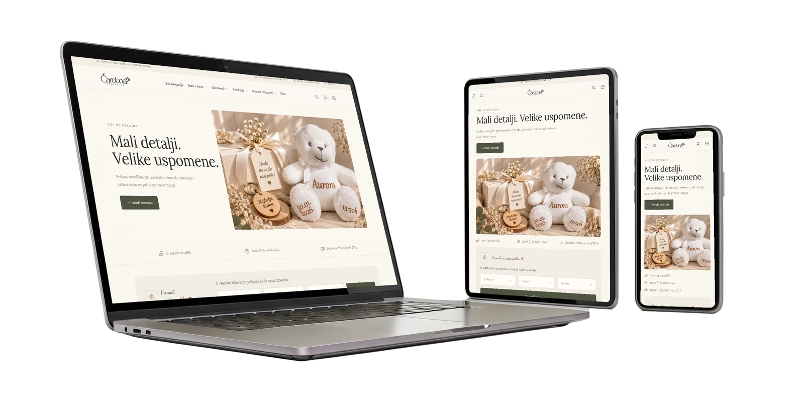 Web stranica Čarobna radionica na laptopu, tabletu i mobitelu