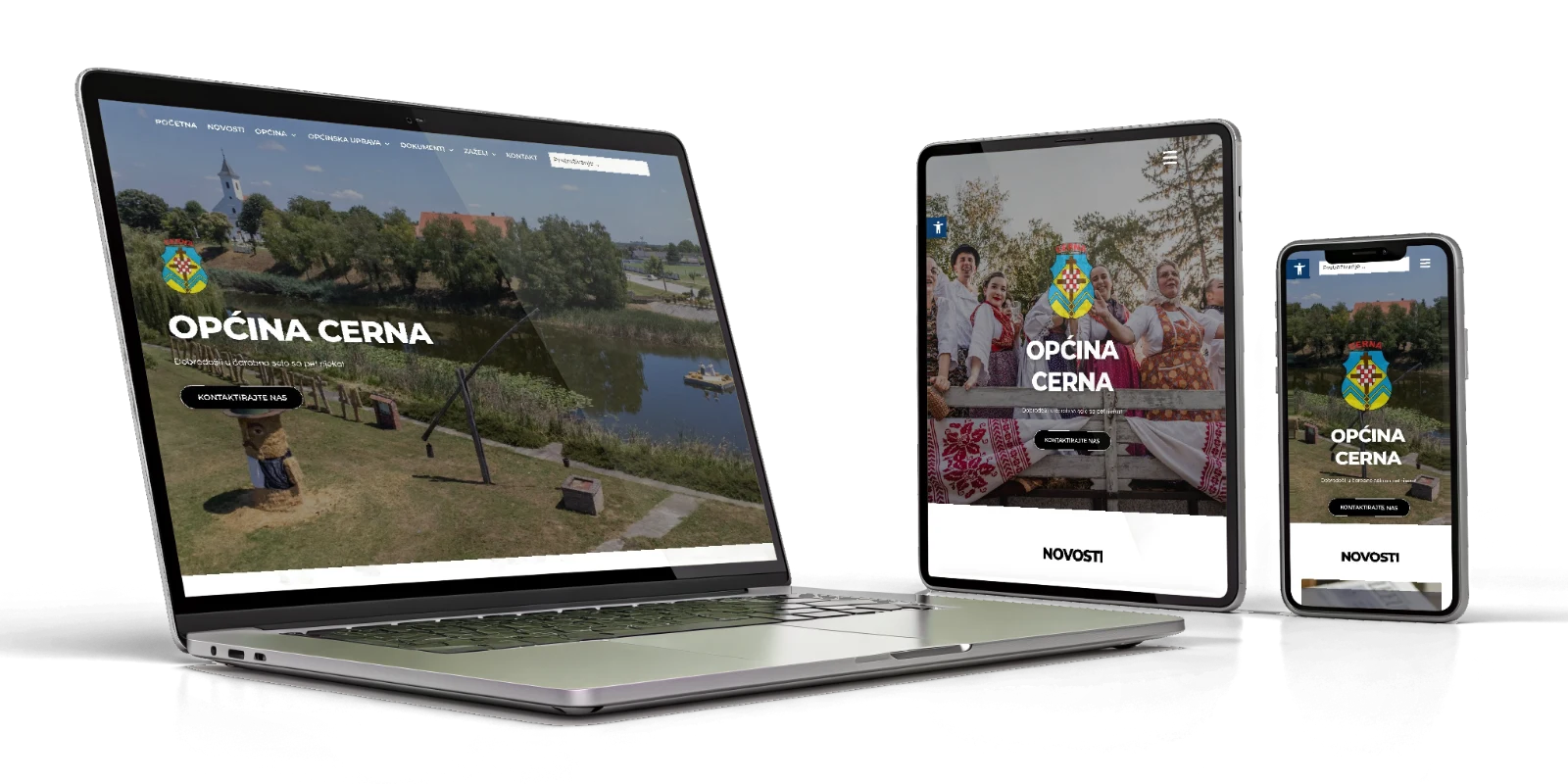 Web stranica Općina Cerna na laptopu, tabletu i mobitelu