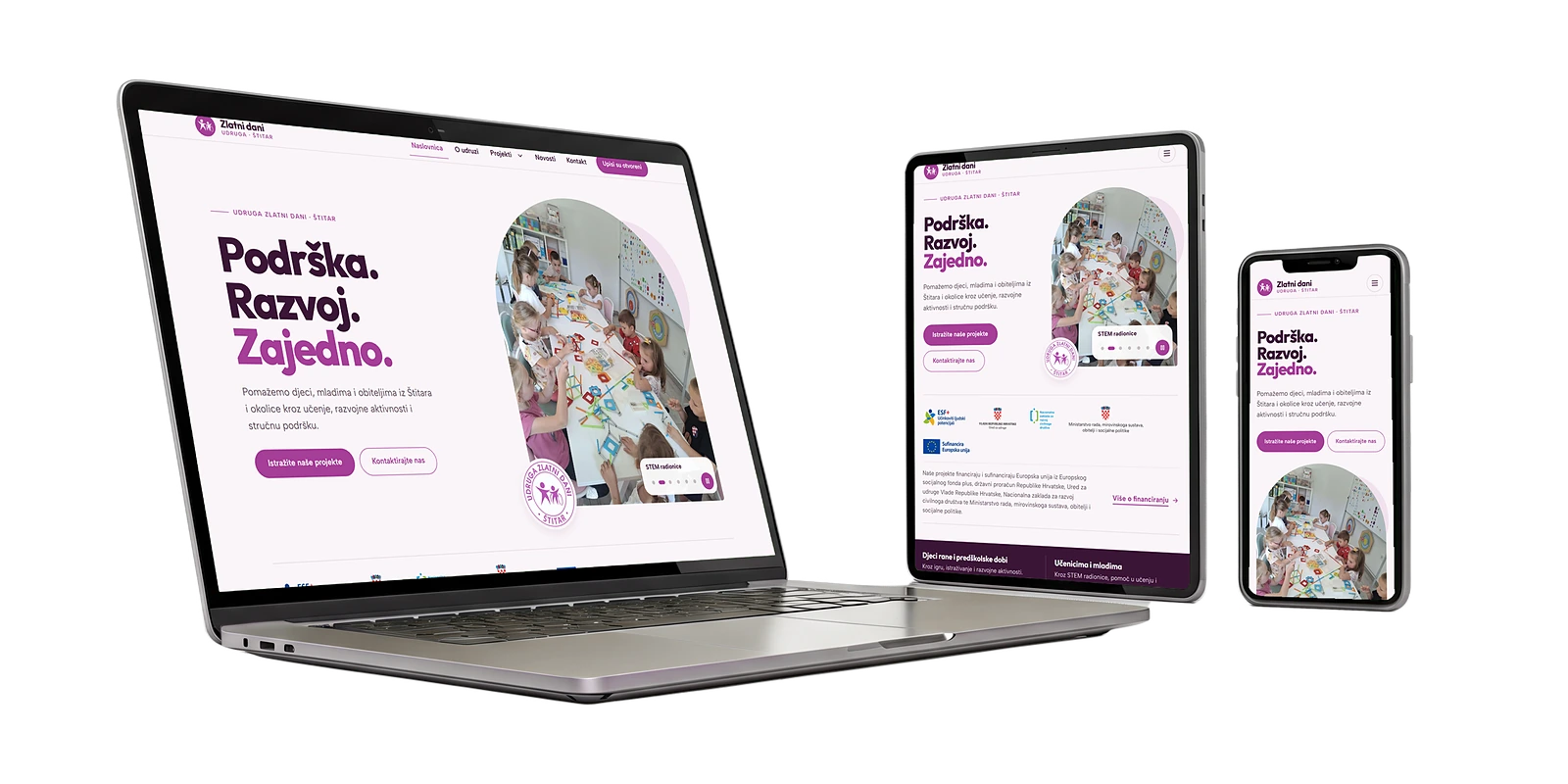Web stranica Udruga Zlatni dani na laptopu, tabletu i mobitelu